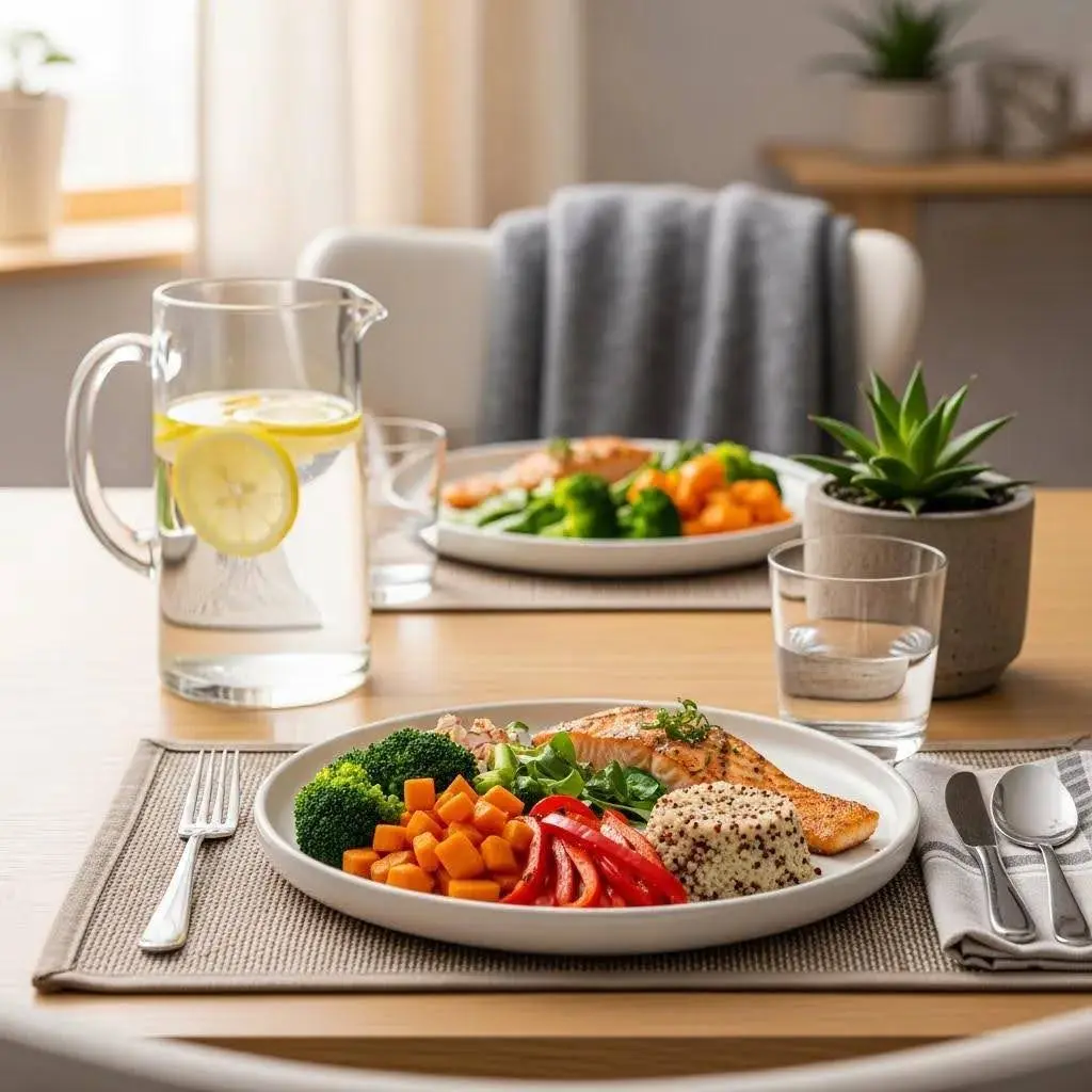 Balanced meal supporting addiction recovery with vegetables and proteins