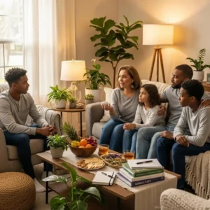 Family discussing recovery and holistic approaches in a supportive environment