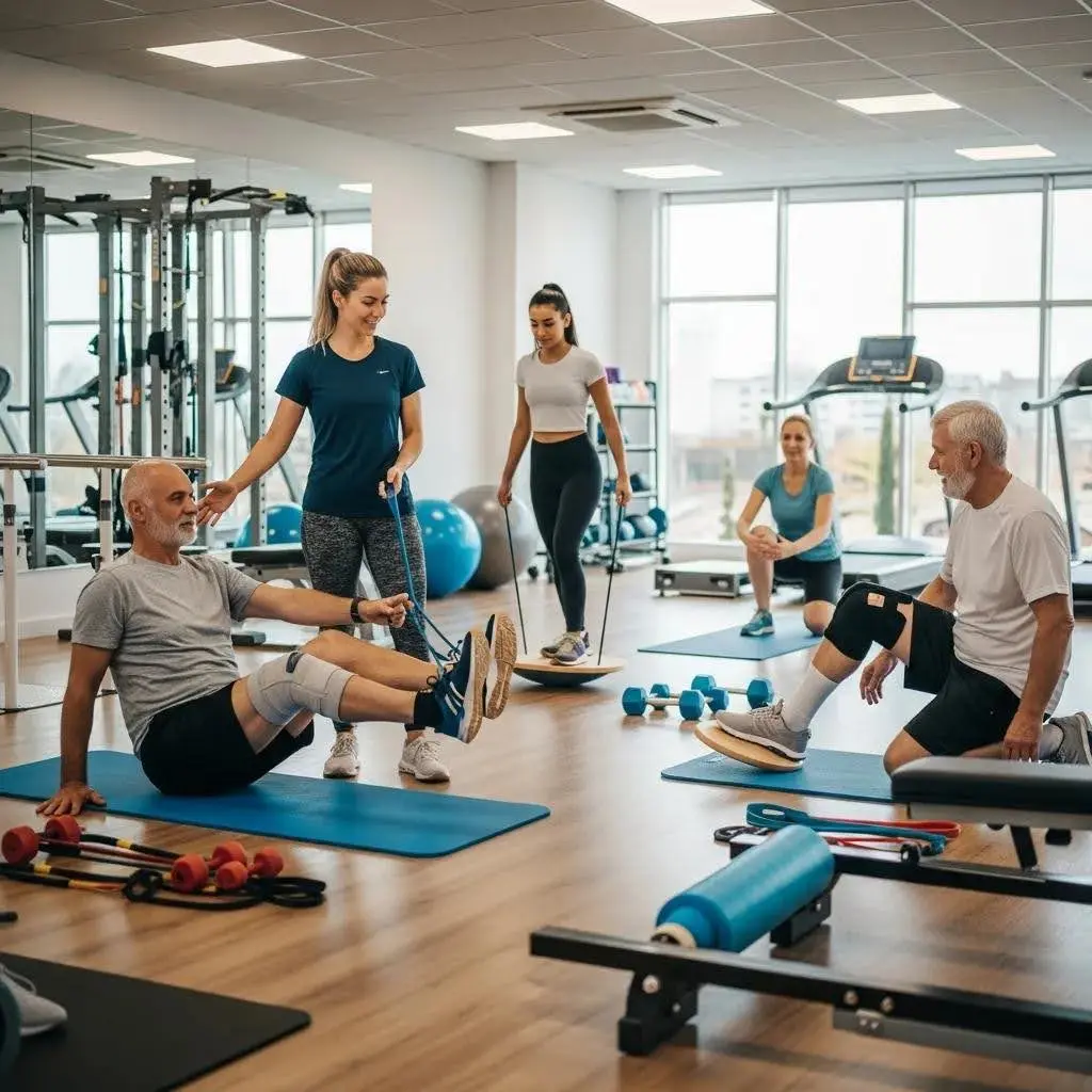 Group fitness rehabilitation session, highlighting the supportive features of fitness programs in addiction recovery