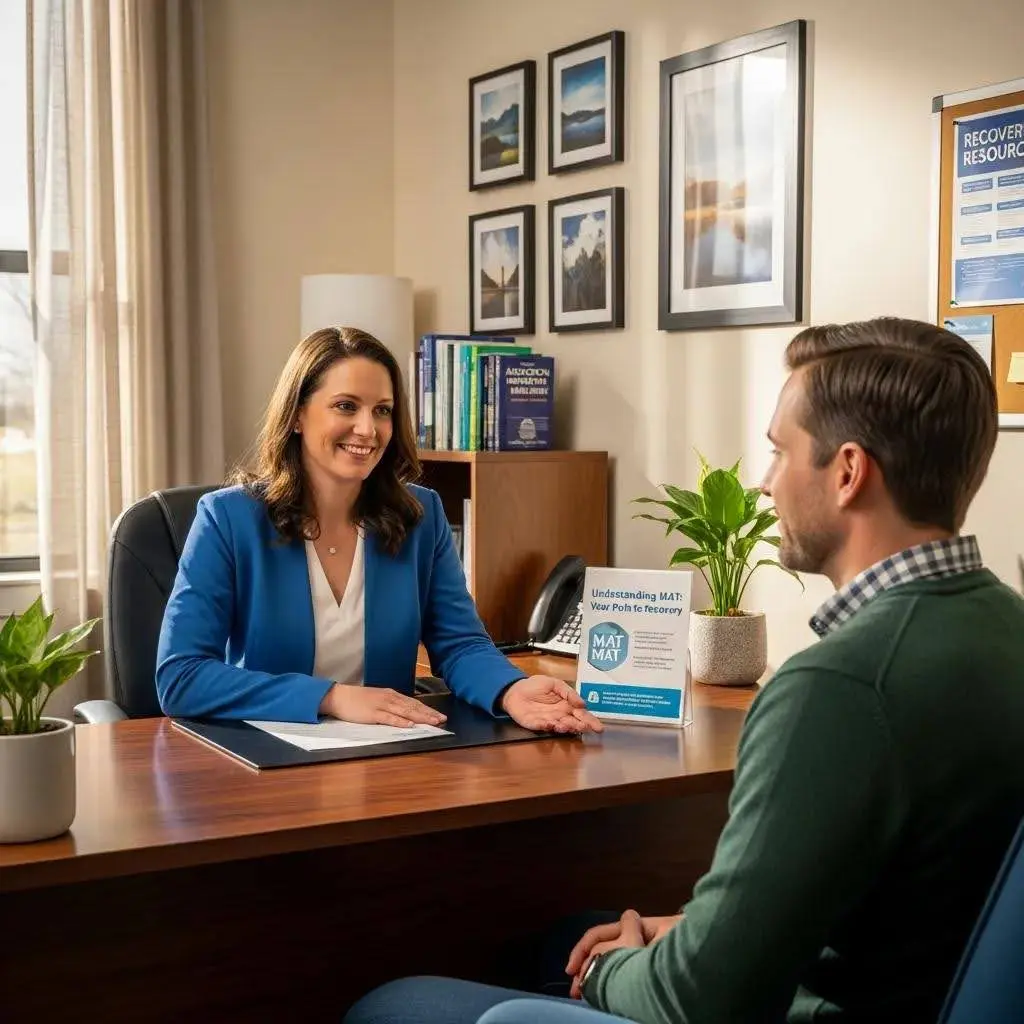Healthcare professional discussing Medication-Assisted Treatment with a patient in a supportive environment