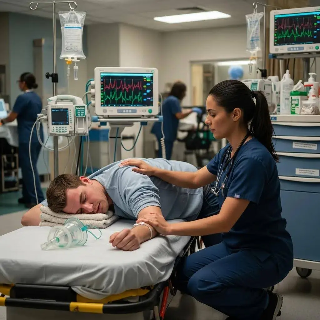 Healthcare provider responding to a person having a seizure, illustrating the medical urgency of meth-related emergencies