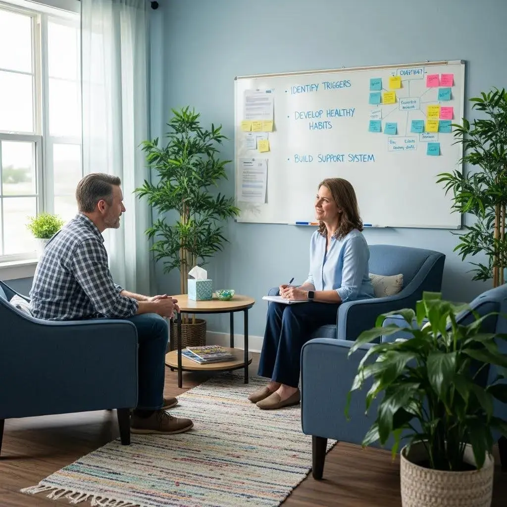 Patient engaged in therapy session in a residential addiction treatment facility