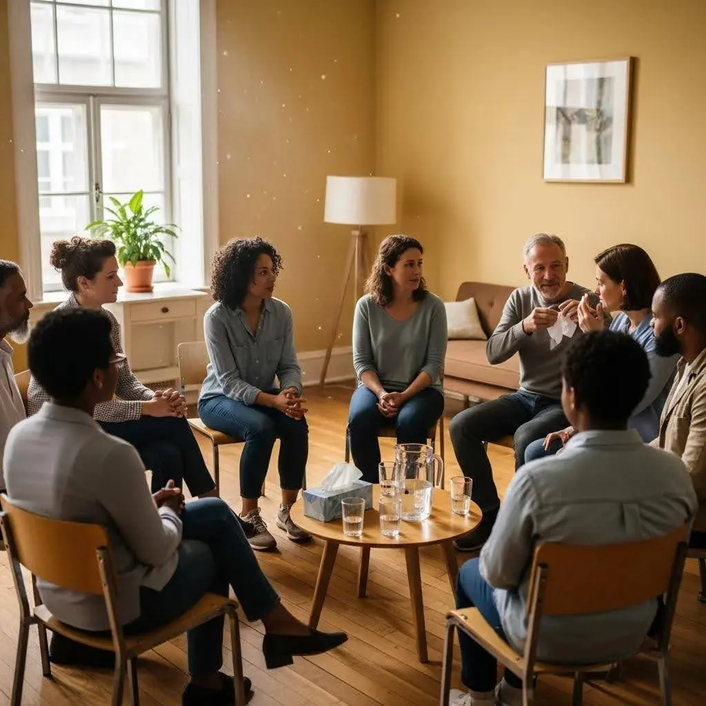 Support group session for addiction recovery emphasizing community and connection