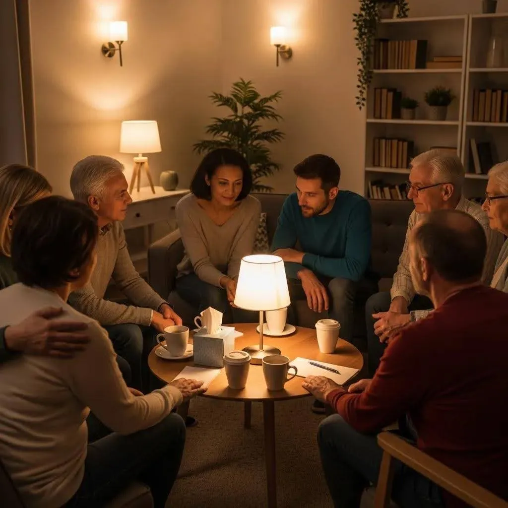 Support group meeting for families of addicts, showcasing emotional support and connection