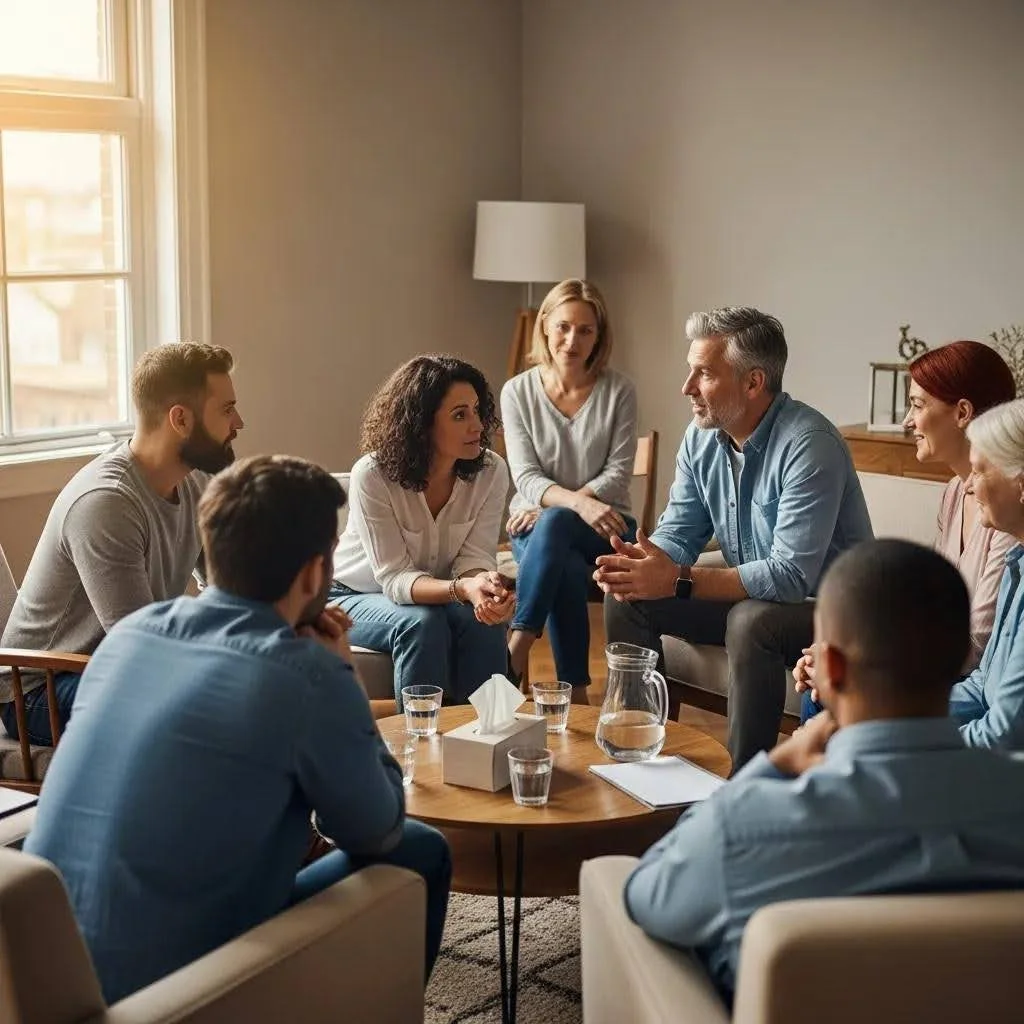Group therapy session illustrating effective recovery support strategies for individuals with anxiety