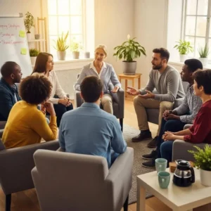 Group therapy session illustrating the support of behavioral therapies in addiction recovery