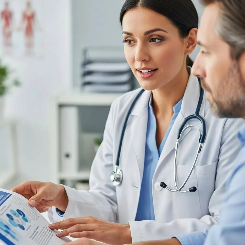 Healthcare professional explaining medication-assisted treatment for addiction recovery