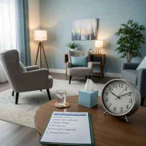 Structured therapy session setup for cognitive behavioral therapy in addiction treatment