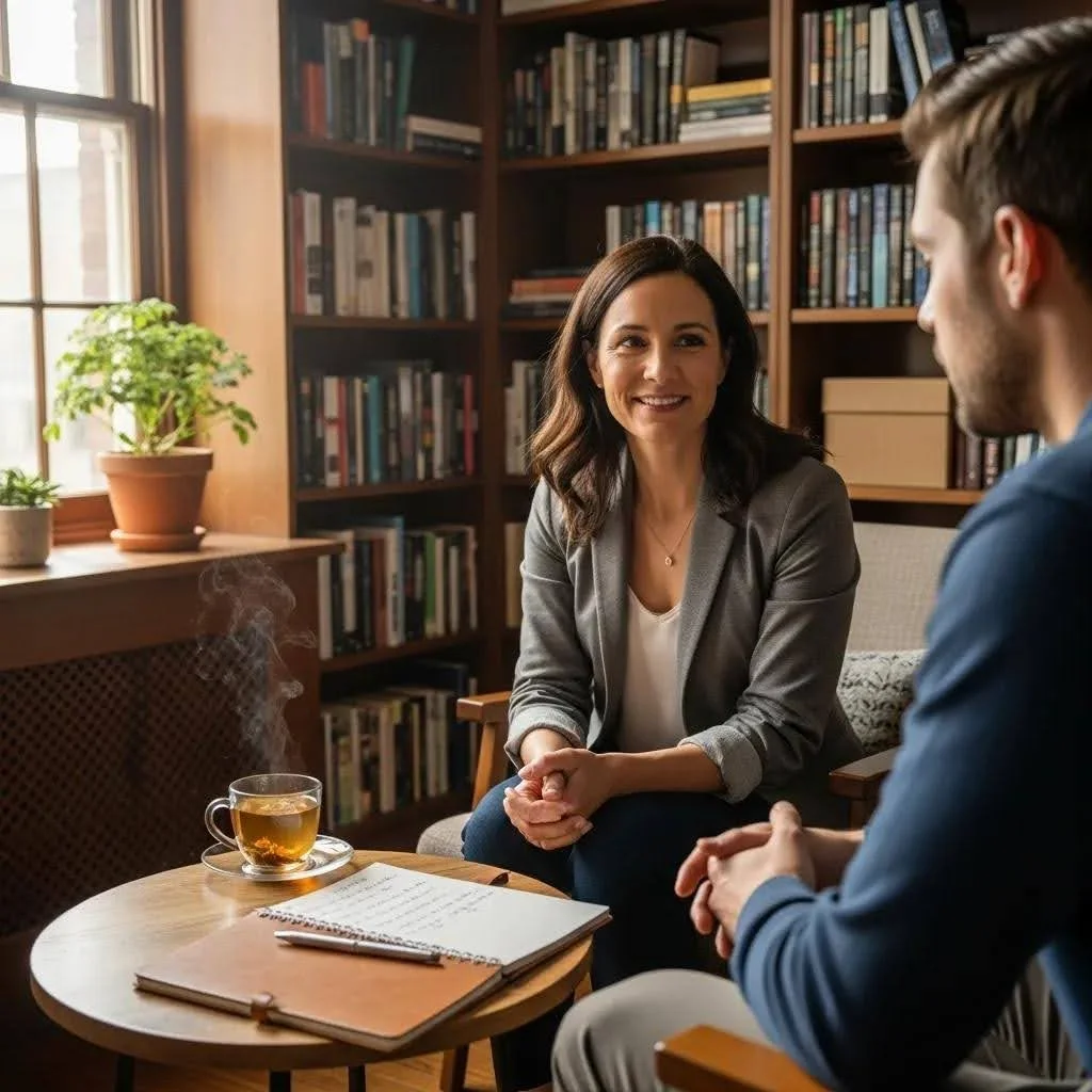 Therapist and client in a Cognitive Behavioral Therapy session focused on digital addiction treatment